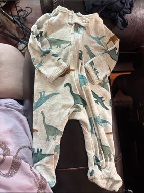 Carter's Cream Footie with Teal and Brown Dinosaur Print